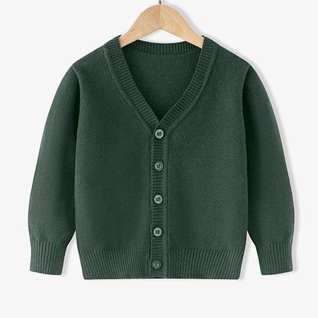 Cethrio Kids Boys Knit Cardigans V Neck Casual Long Sleeve Buttons Boys Sweaters Army Green Size 2-3T