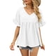 thumbnail image 2 of Camisetas de manga corta con volantes y cuello en V informales para mujer Camisetas sueltas de manga corta para mujer Blanco XL, 2 of 6