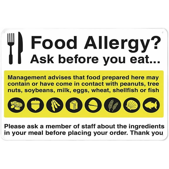 Food Allergy Ask Before You Eat Sign - 12×8 Inches, Outdoor Safe Alert Sign, Home Business Driveway Decor