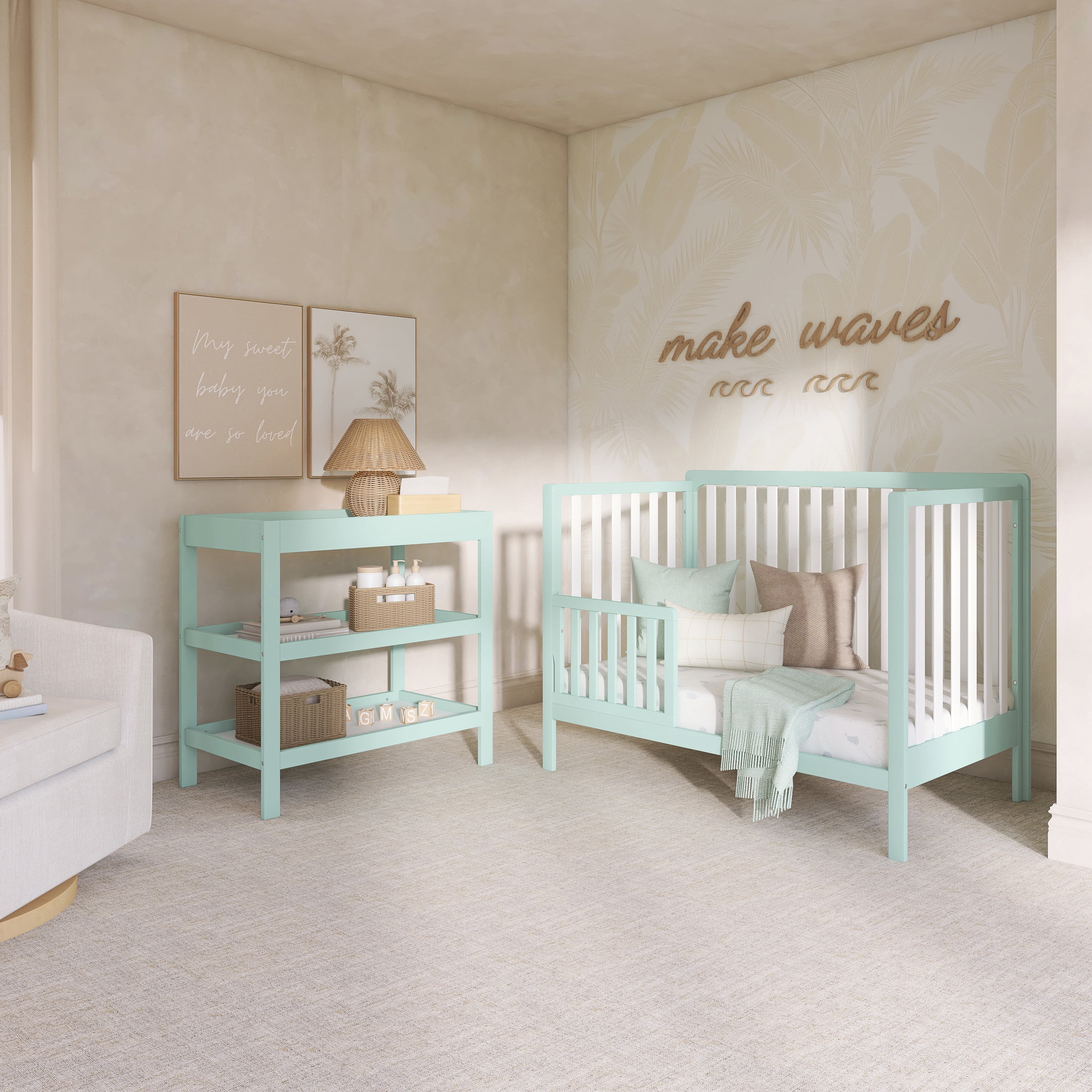 Dream On Me Ridgefield 5-in-1 Convertible Crib, Mint & White