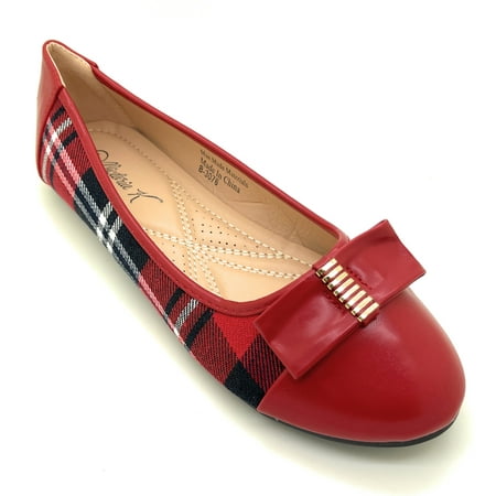 

Plaid with Solid Toe Tip Ballerina Flats
