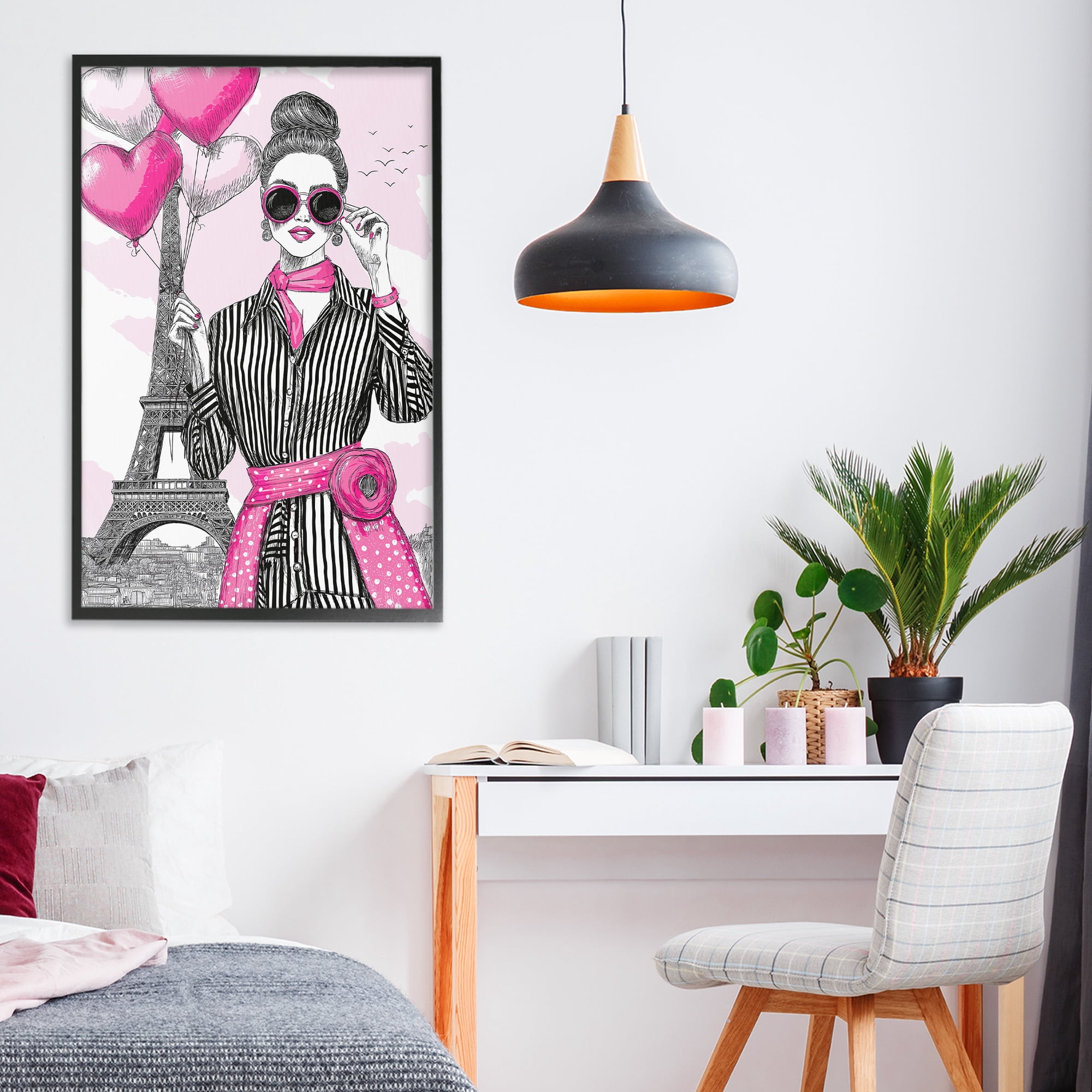 Stupell Industries Parisian Chic Woman with Balloons Black Framed Giclee Art, design by Jess Stempel