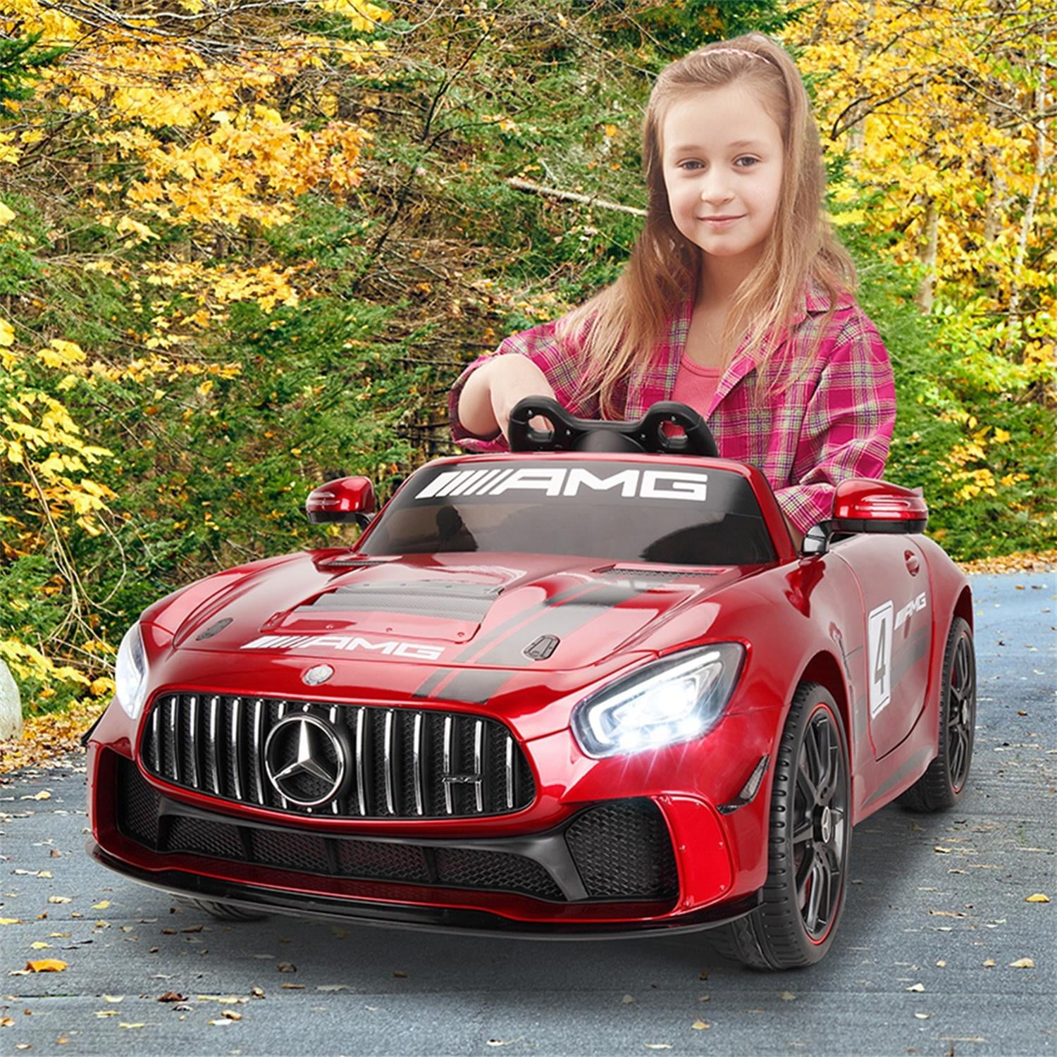 CIPACHO 12V Kids Ride On Toy Car Mercedes-Benz GT Licensed Electric Car for Kids 3-6 Years with MP3, Radio, Speed Shift, LED Lights, Red