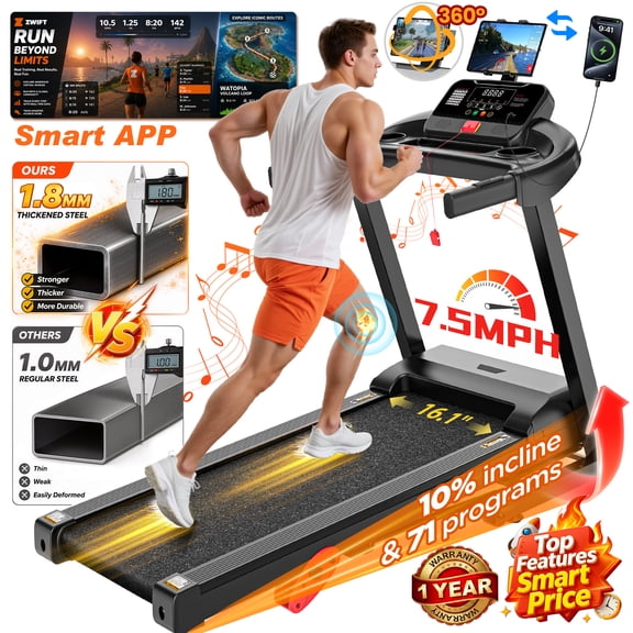 300 lbs Capacity Portable Treadmill for Home&Office, 3.65HP Brushless Motor Treadmill with Manual Incline, 71 Programs, APP Control, Tablet Holder, 7.5MPH, Exercise treadmill for Walking, Jogging