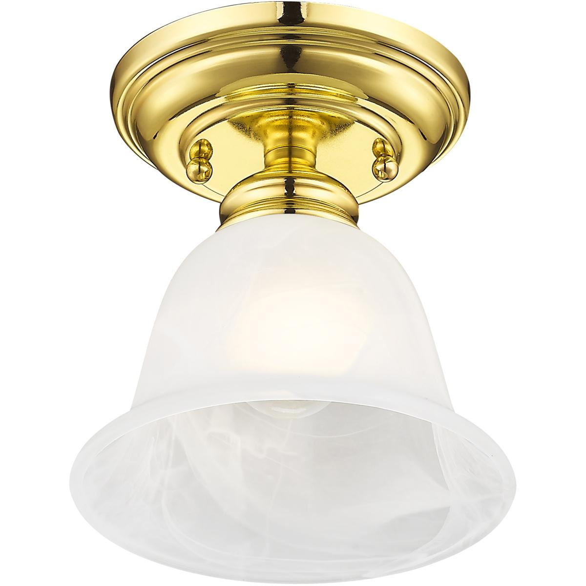 1 Light Polished Brass Ceiling Light fixture with White Alabaster Glass Shade