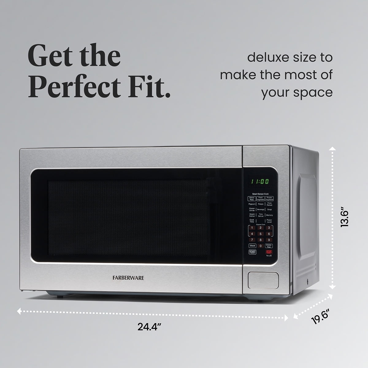 Farberware Countertop Microwave Ov 1100 Watts, 2.2 cu ft - Smart Sensor With LED Lighting and Child Lock - Perfect for Apartments and Dorms - Easy Clean Black Interior, Stainless Steel