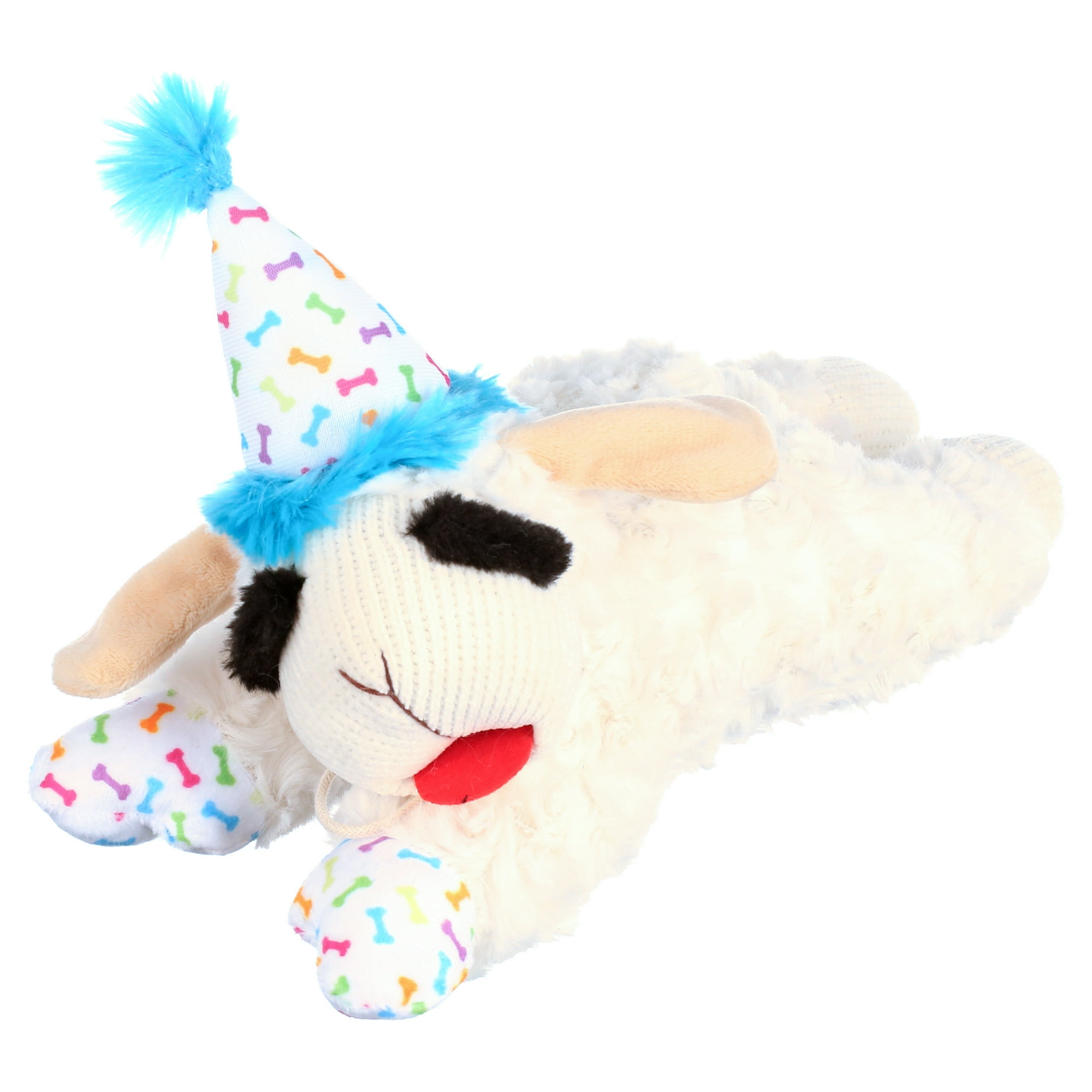 Multipet Lamb Chop with Birthday Hat Dog Toy, Assorted Colors, Size: 10.5”