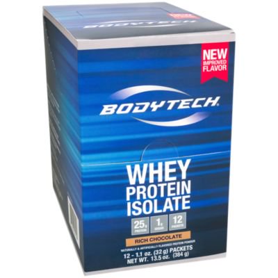 BodyTech Whey Protein Isolate Powder  With 25 Grams of Protein per Serving  BCAA's  Ideal for PostWorkout Muscle Building  Growth, Contains Milk  Soy  Rich Chocolate (12