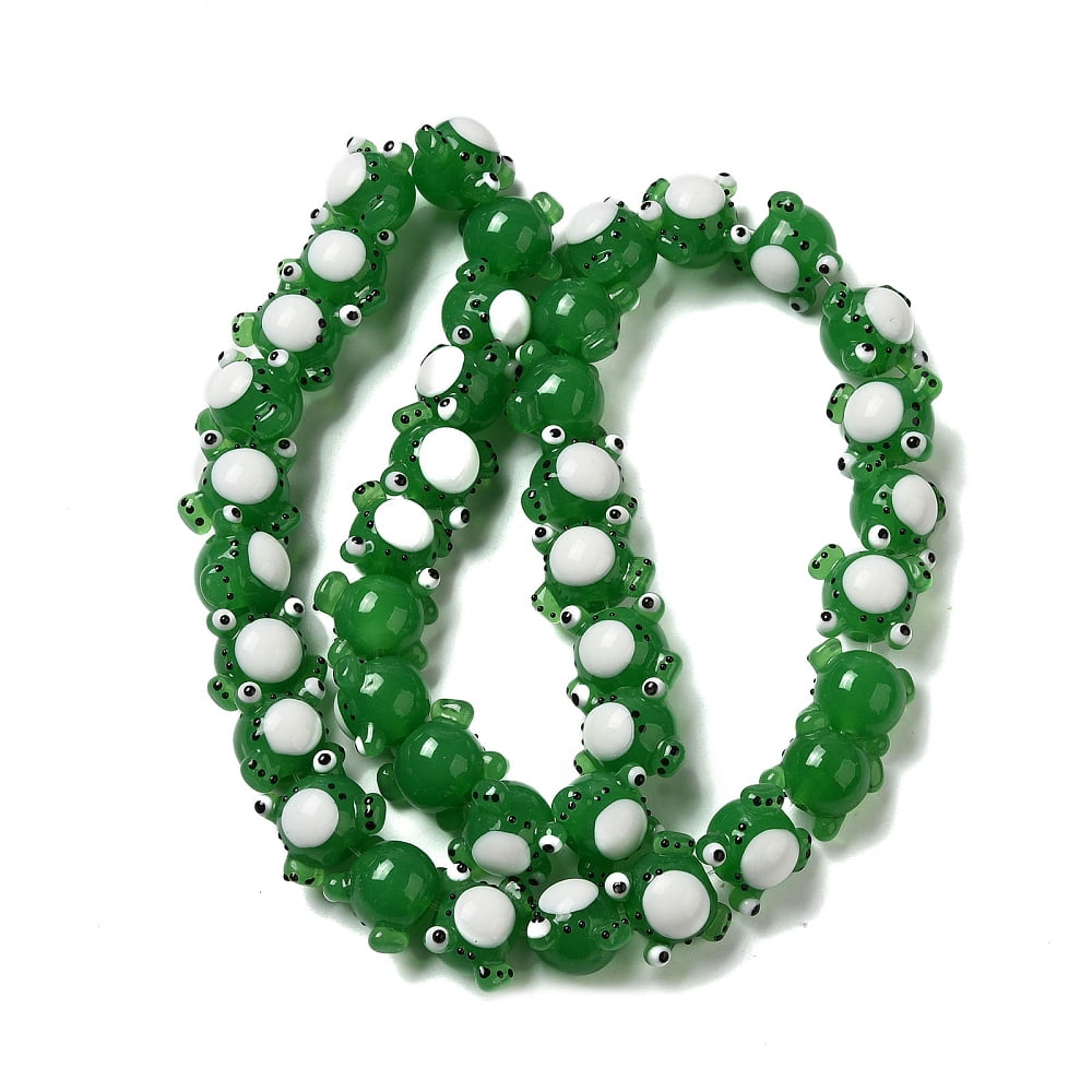Handmade Lampwork Beads Strands Frog Green 13x15.5x12.5mm Hole: 2mm 20pcs/strand 17.87''(45.4cm) diy