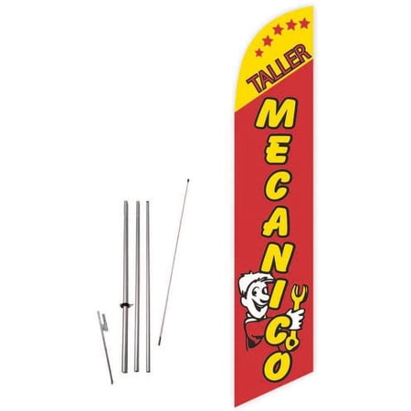 Cobb Promo Taller Mecanico Red Feather Flag with Complete 15ft Pole kit and Ground Spike