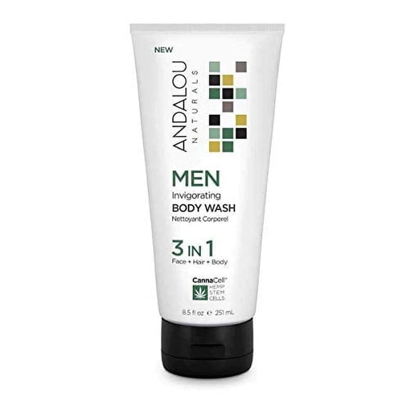 Andalou Naturals CannaCell MEN Invigorating 3-in-1 Body Wash, 8.5 Ounces