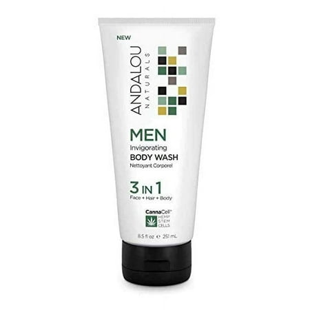 Andalou Naturals CannaCell MEN Invigorating 3-in-1 Body Wash, 8.5 Ounces