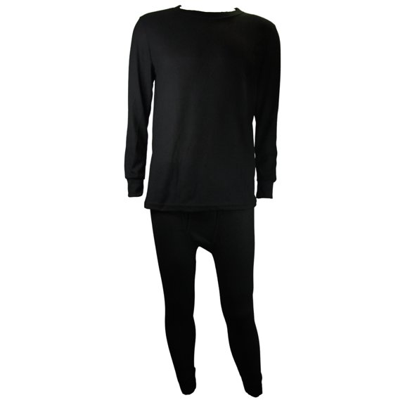 Men's Thermal Base Layer Long Johns Cotton Blend Top And Bottom Set (M, Black)