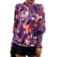 thumbnail image 2 of EFINNY Womens Turtleneck Pleated Long Sleeve Shirt Top Chiffon Broken Flowers Blouse, 2 of 6
