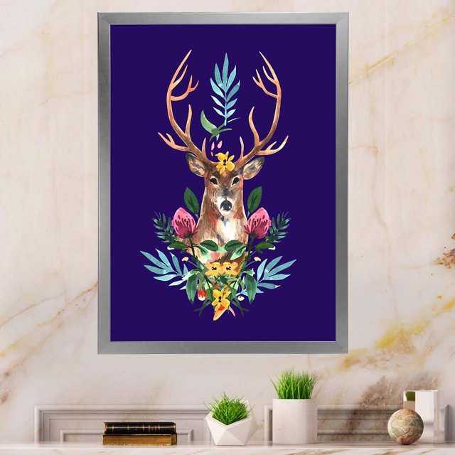 Designart Portrait de Cerf de Noël Mignon Art Mural Encadré Moderne et Contemporain