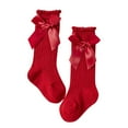 thumbnail image 2 of Red Kids Girl Socks Knee High | Soft Cotton with Ruffle Cuff & Bow | Kids Dress Socks for Holiday, Christmas & Special Occasion (0-4 Years),Size S, 2 of 3