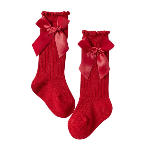 Virmaxy Solid Color Bowknot Mid Calf Socks Soft Breathable Cotton Ruffle Edge Princess Style Socks for Casual and Special Occasions
