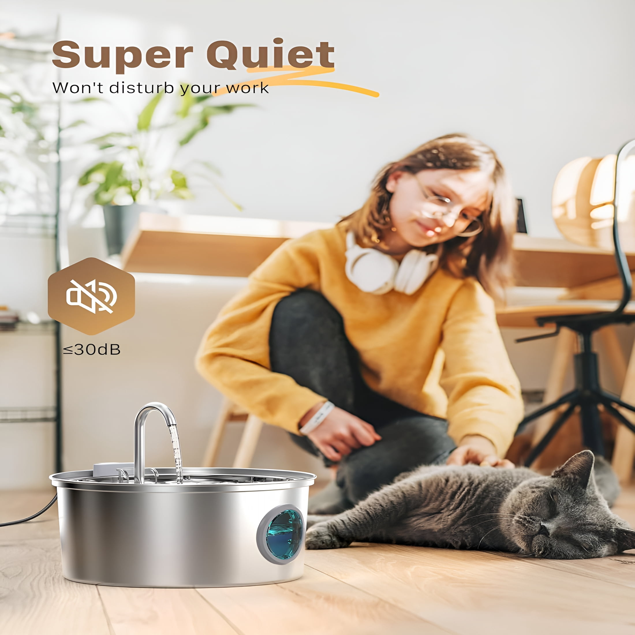 ACDANC Stainless Steel Pet Water Fountain: 108Oz/3.2L Cat Fountains with Led Light - Metal Bowl