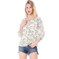 thumbnail image 4 of MODA NOVA Juniors Blouse Floral Print 3/4 Raglan Sleeve Round Neck Tops White S, 4 of 6