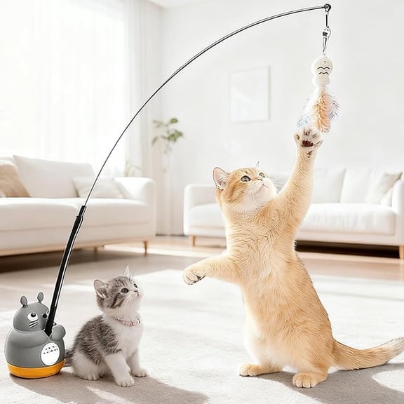 360° Rotatable Interactive Cat Toy, Automatic Wand Toy With Peel-And-Stick Base, Moving Feather Fish Bell Detachable Teaser For Cats Of All Ages, Self-Entertainment And Bonding