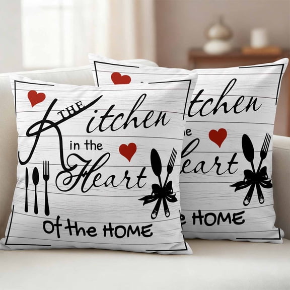 Pack of 2 Outdoor Pillow Covers 18x18 Inch Waterproof Kitchen Tableware Throw Pillow Covers,Decorative Couch Pillow Shams Protectors Red Love Heart Black Words Vintage Patio Cushion Pillowcases