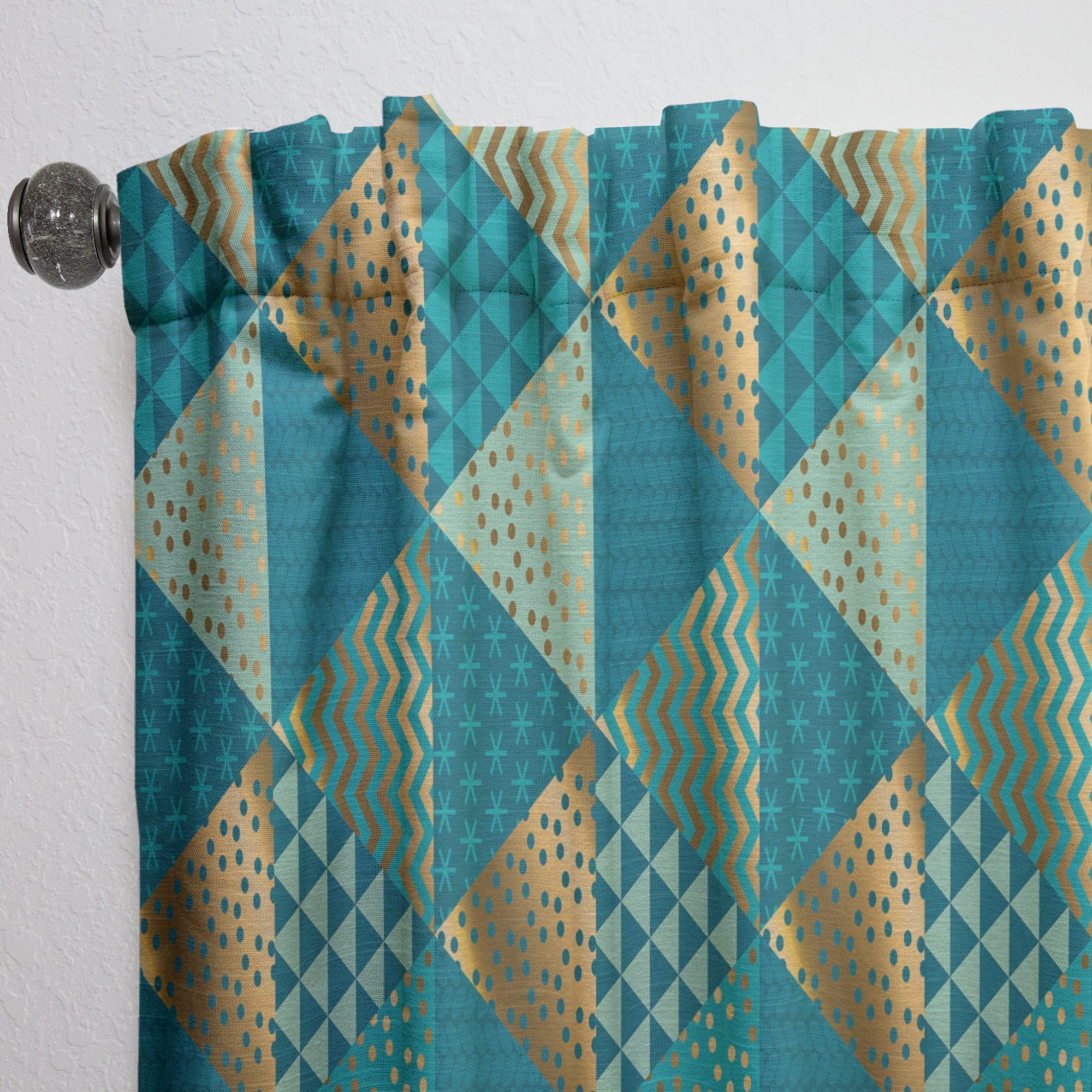 Designart 'Blue and Gold Dynamics I' Mid-Century Modern Curtain Panel