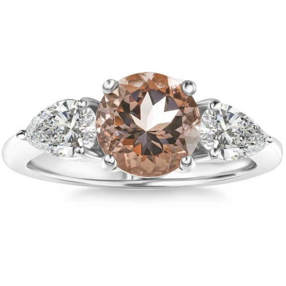 Pompeii 2.75Ct Morganite & Pear Shape 3-Stone Diamond Engagement Ring 14k Gold Lab Grown