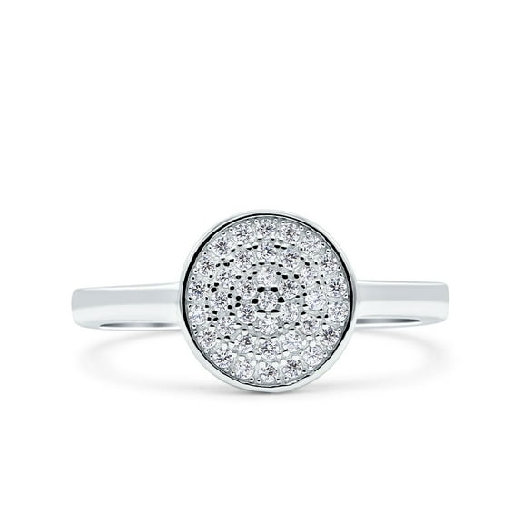 Circle Disk Round Pave Thumb Ring CZ 925 Sterling Silver Size 5