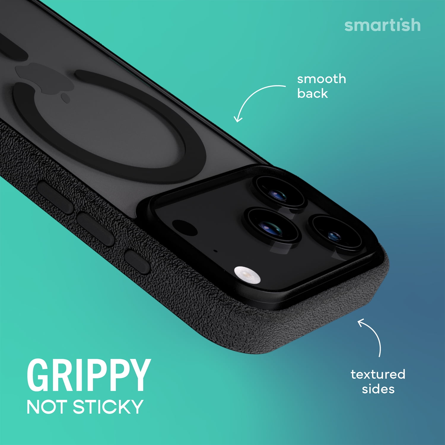 Smartish® iPhone 17 Pro MagSafe Clear Case - Gripmunk Magnetic Slim Case [Lightweight + Protective] Anti-Yellowing Thin Grip Clear Cover for Apple iPhone 17 Pro - Clearly Black