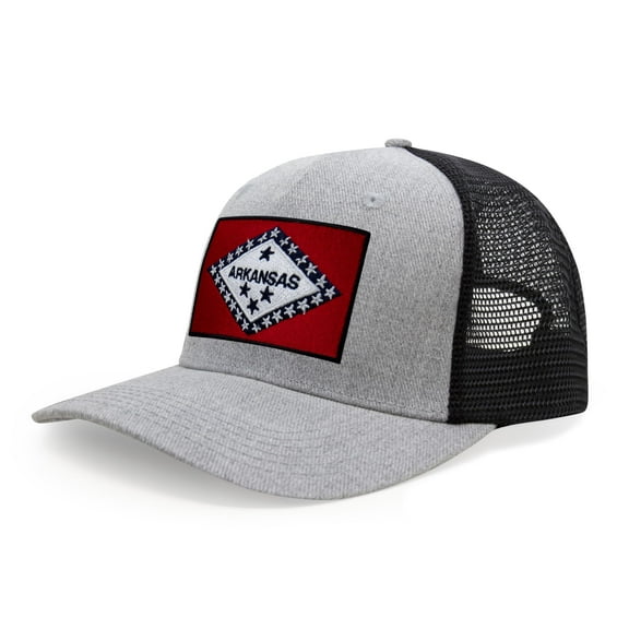 Arkansas Flag Hat for Men and Women – Snapback Trucker Baseball Cap by International Tie (Grey Black)