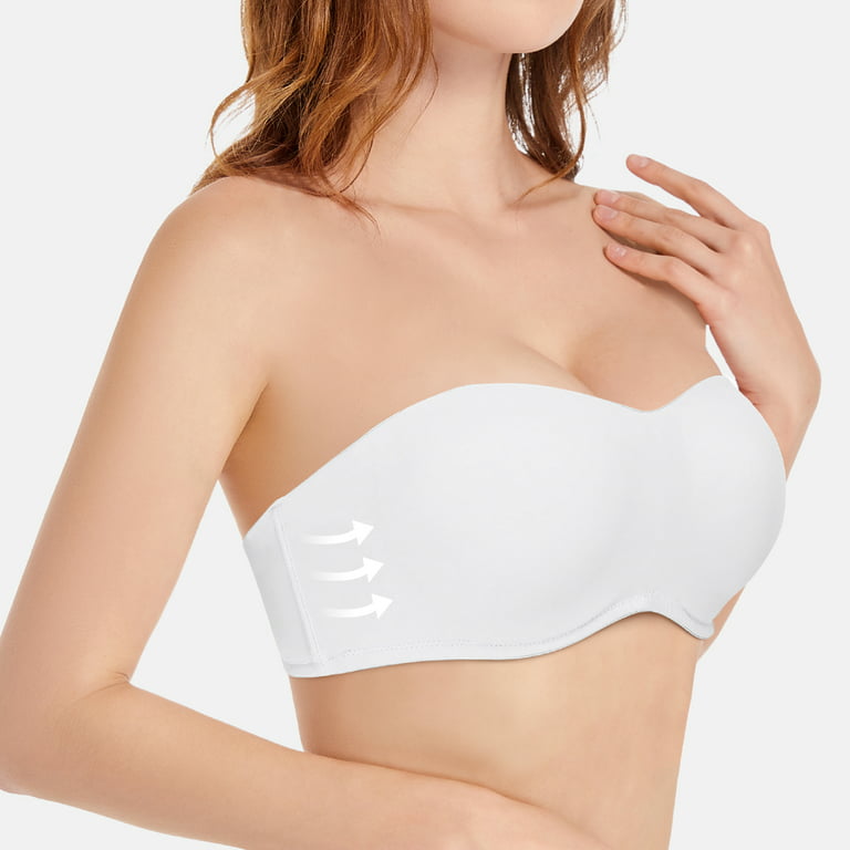YANDW Strapless Full Coverage Push Up Removable Pads Multiway Convertible  underwire Bandeau Bras with Clear Straps White,46C 