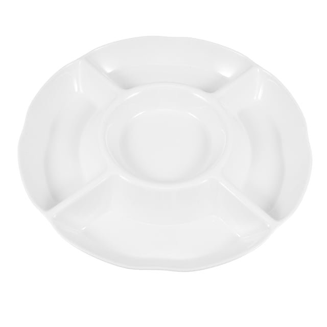 Bandeja de melamina para servir chips y salsa, plato dividido, bandeja decorativa seccional de gres con 5 compartimentos, plato para aperitivos, frutas, fiestas y aperitivos vegetarianos