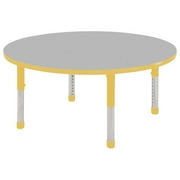 Early Childhood Resources ELR14124P8X10-GYEC 60 in. Round Activity Table with Chunky Legs & 8 x 10 in. Stack Chairs, Ball Glides - Gray & Yellow