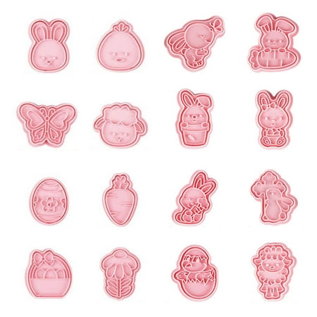 

16 PCS/24 PCS Easter Cookie Cutter Set Plastic Material Easter Series Shape Biscuit Cutters Cookie Stamps for DIY Baking