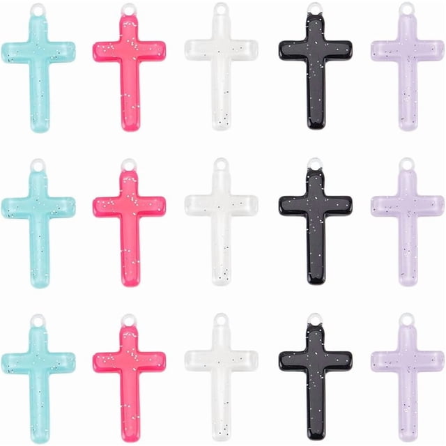1 caja de 30 dijes acrílicos a granel, cruces occidentales de colores variados, para rosario, para hacer joyas, suministros para manualidades, collares y pulseras para principiantes.