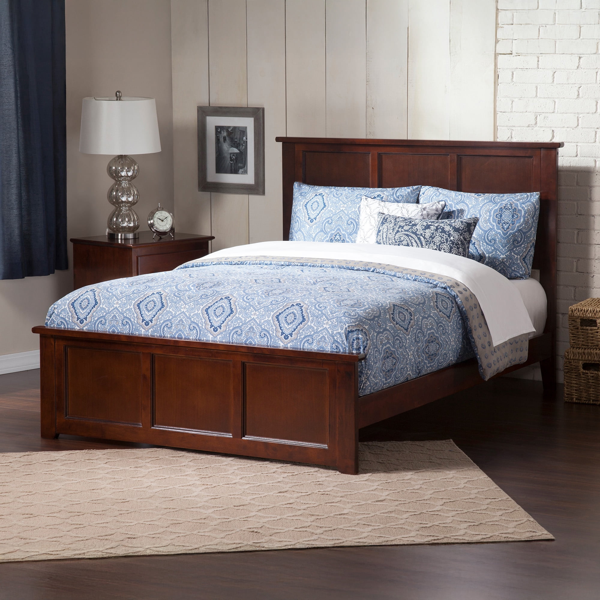 AFI Madison Full Wood Platform Bed & Footboard, Walnut