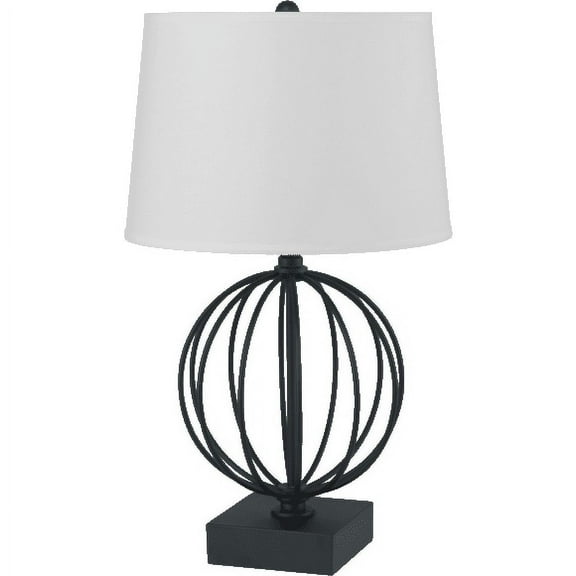 NEW Wire Cage Style Black Painted Base with White Fabric Shade 25" Table Lamp 6293