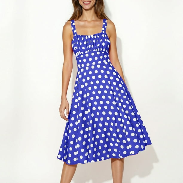 Vestido Informal de Lunares Para Mujer, Corte A, Sin Mangas, Estilo Bohemio, Fluido, de Verano, Con Tirantes Ajustables