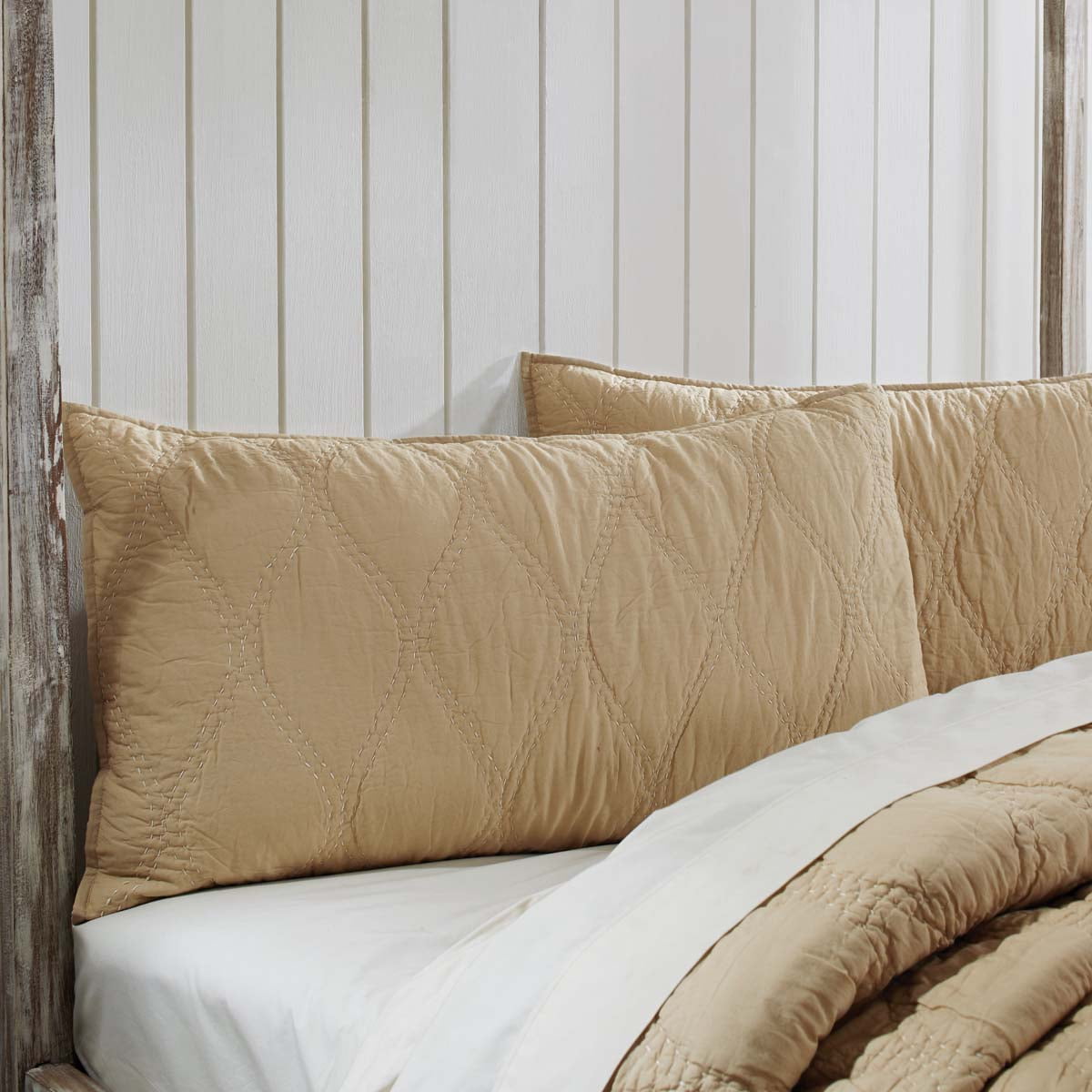 Sand Tan Farmhouse Bedding Harbour Cotton Hand Quilted Cambric Solid