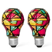 2 Pack LED Stained Glass Light Bulb A19 2W (25W Equivalent) E26 Base Painted Light Bulb Night Light Mosaic Light Bulb Party Light Bulb Stainglass Light Bulb - Tiffany Light Bulbs Atained Glass