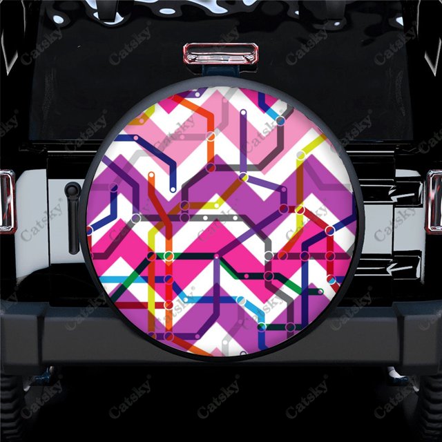 Geometric Abstract Shapes Print Spare Tire Cover Waterproof Tire Wheel Protector for Car Truck SUV Camper Trailer Rv 14"-17"