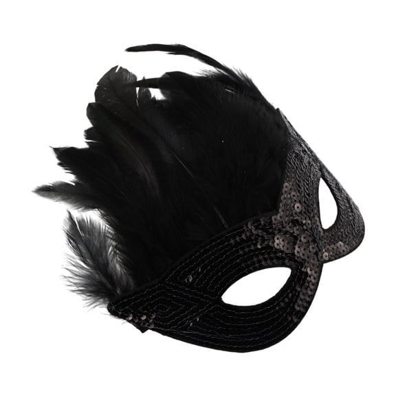 Unique Bargains 1 Pc Sequined Feathers Party Mask Black Plastic Feather