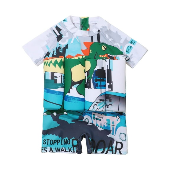 IROINNID Toddler Swimsuit Baby Boys and Girls Float Suit One-piece Swimwear Rashguard Short Sleeve Zip Up Buoyancy Swimsuit