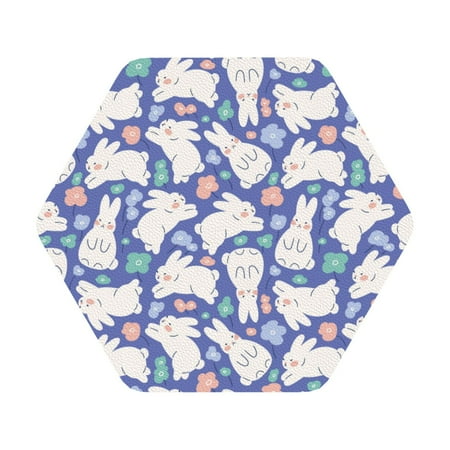 

Matuu Cute White Rabbit for Cup Coasters Set of 6 Leather Coasters Desk Coasters for Office Measures 4” x 4” Hexagon