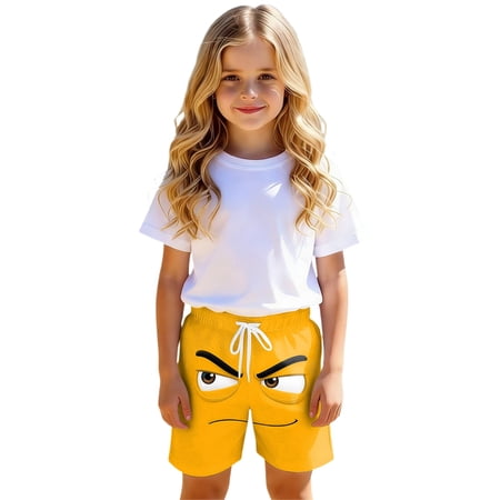 Rggeeun Girls Toddler Shorts Knitted Playful Expressive Theme For Casual Comfort With Elastic High Waist And Side Pockets Breathable Bottoms Orange 5-6 Years