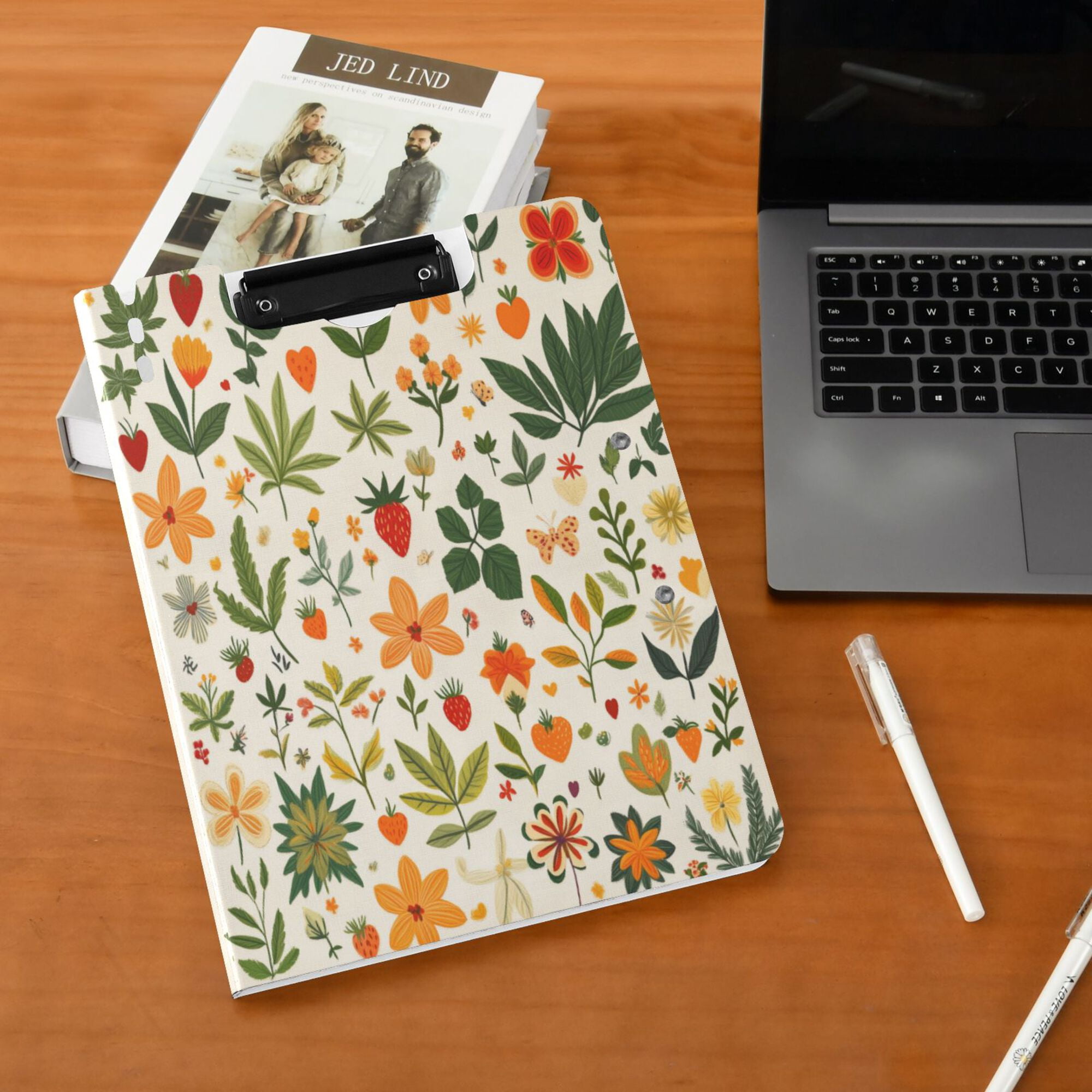 FORMRS A4 Clipboard Folder with Pen Holder Horizontal Foldable School Office Binder, Leaves Pattern