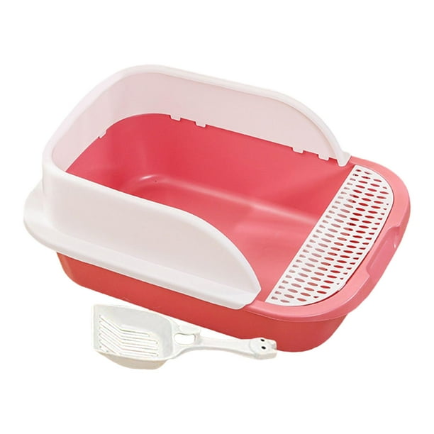 Caja de arena para gatos con pala, caja de arena alta desmontable con marco para gatitos Rosa Medio