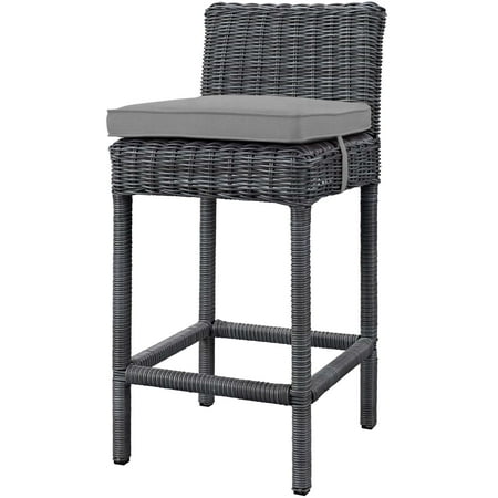 Uk Modern Garden Furniture Contemporary Modern Urban Designer Outdoor Patio Balcony Garden Furniture Bar Side Stool Chair, Sunbrella Fabric Rattan Wicker, Grey Gray ()