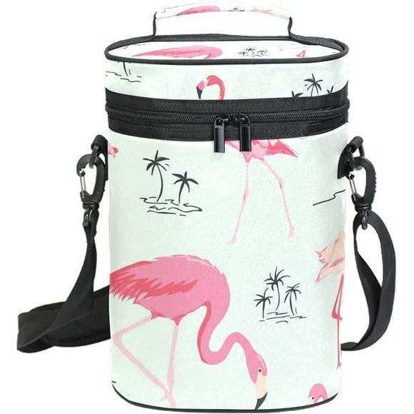 Retro Flamingo Bird Insulated 2 Bottle Wine Carrier | Wine Tote Bag with Shoulder Strap Padded Protection | Portable Wine Cooler Carrying Bag for Travel Picnic(h)