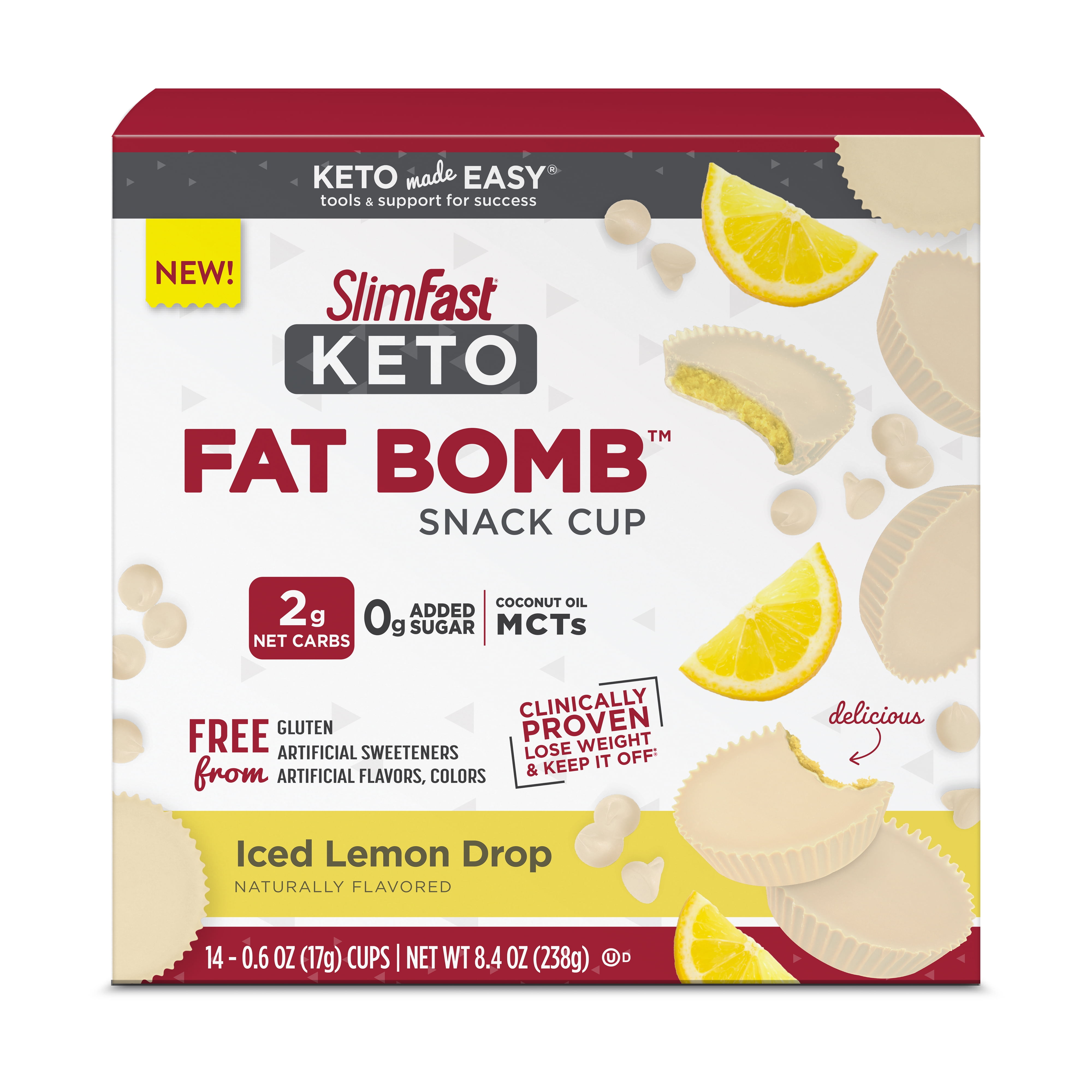 SlimFast Keto Fat Bomb Iced Lemon Drop Snack Cup, 14 Count